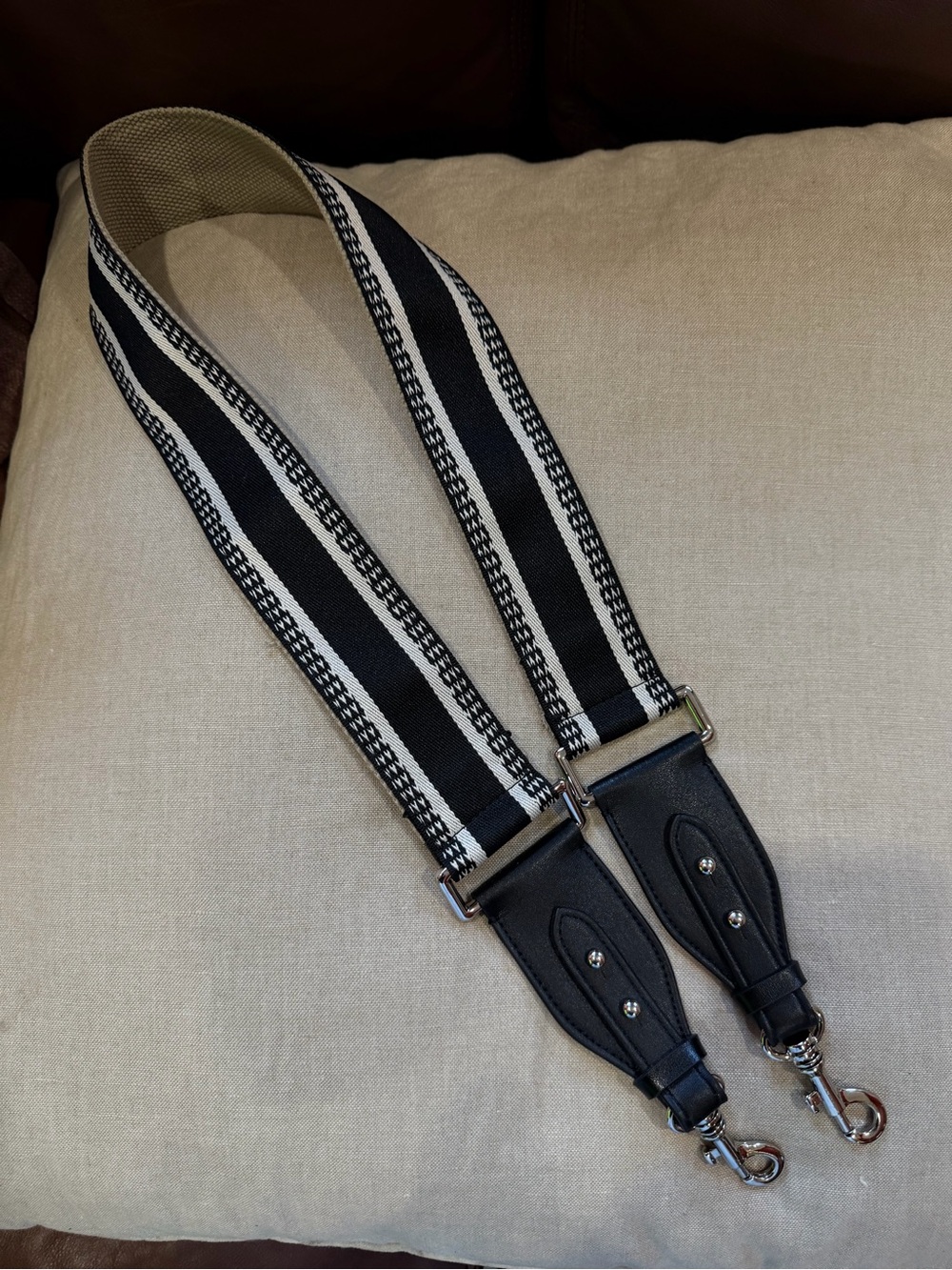Striped Black and White Adjustable Bag Strap for Men